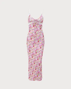 Pink Floral Bodycon Slip Maxi Dress