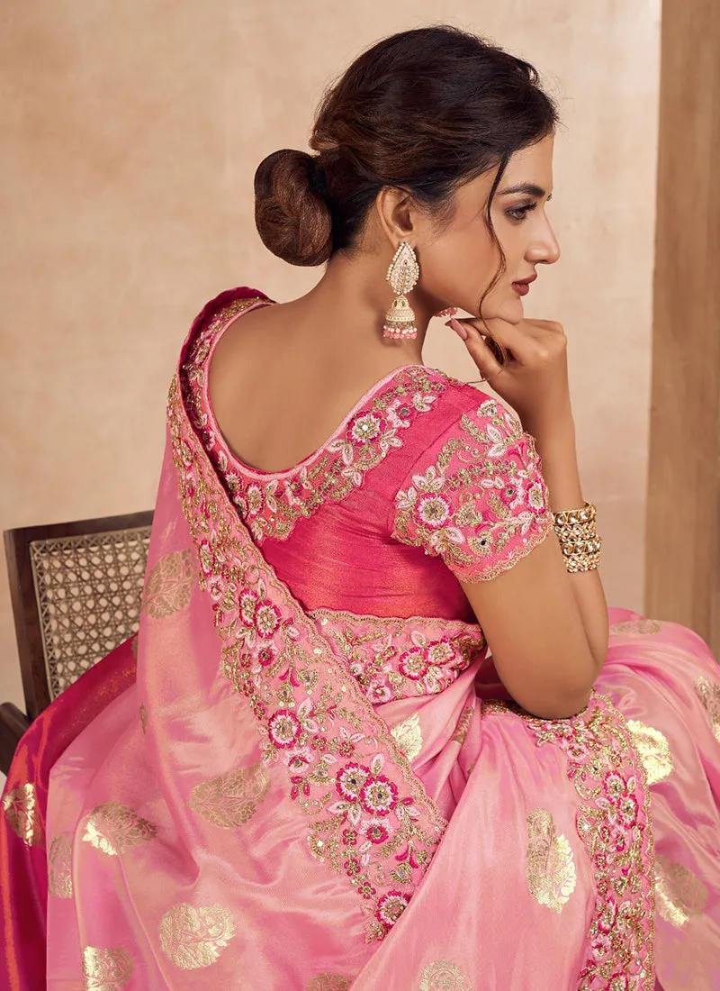 Pink Shaded Embroidery Wedding Saree
