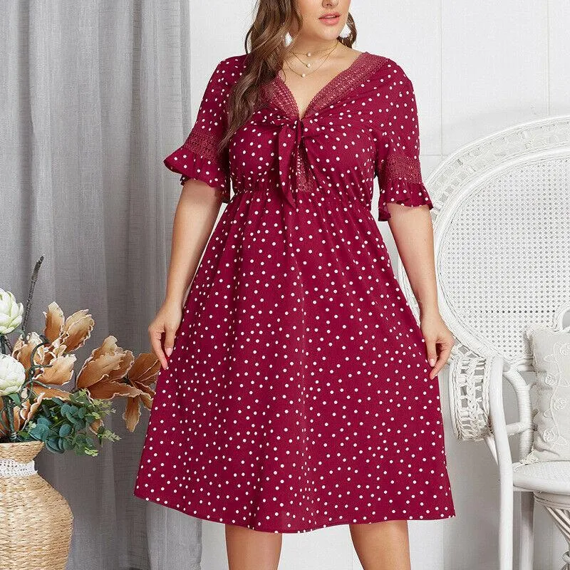 Plus Size Casual Dress V-neck Midi Dresses