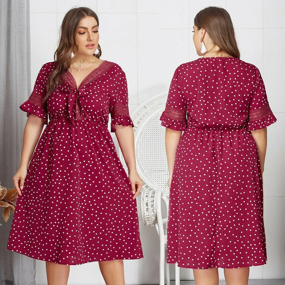 Plus Size Casual Dress V-neck Midi Dresses