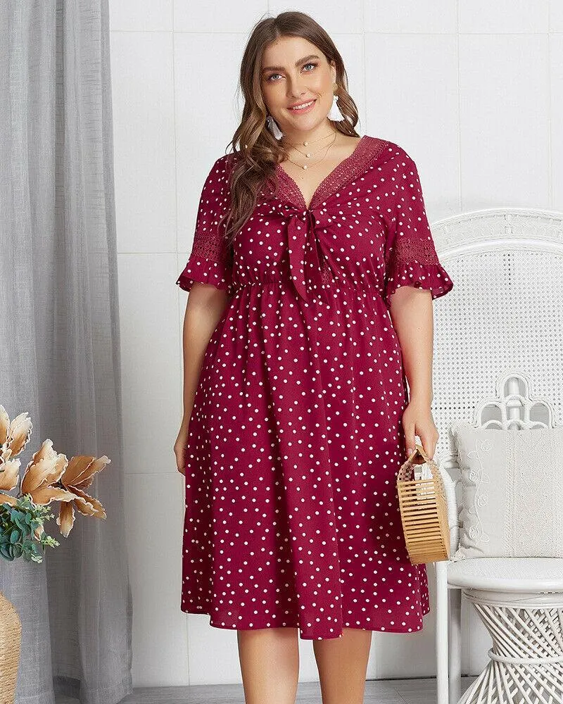 Plus Size Casual Dress V-neck Midi Dresses