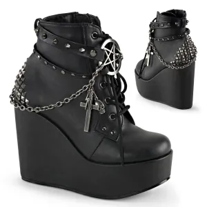 Poison-101 black vegan leather 5" wedge platform ankle boots