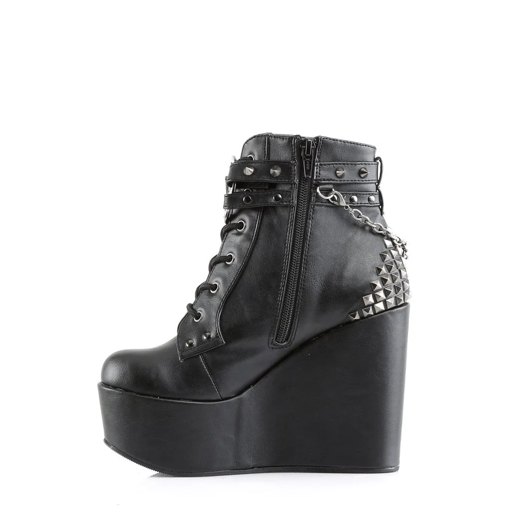 Poison-101 black vegan leather 5" wedge platform ankle boots
