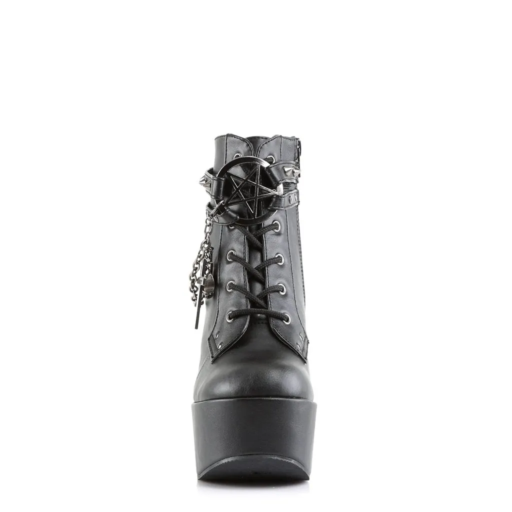 Poison-101 black vegan leather 5" wedge platform ankle boots