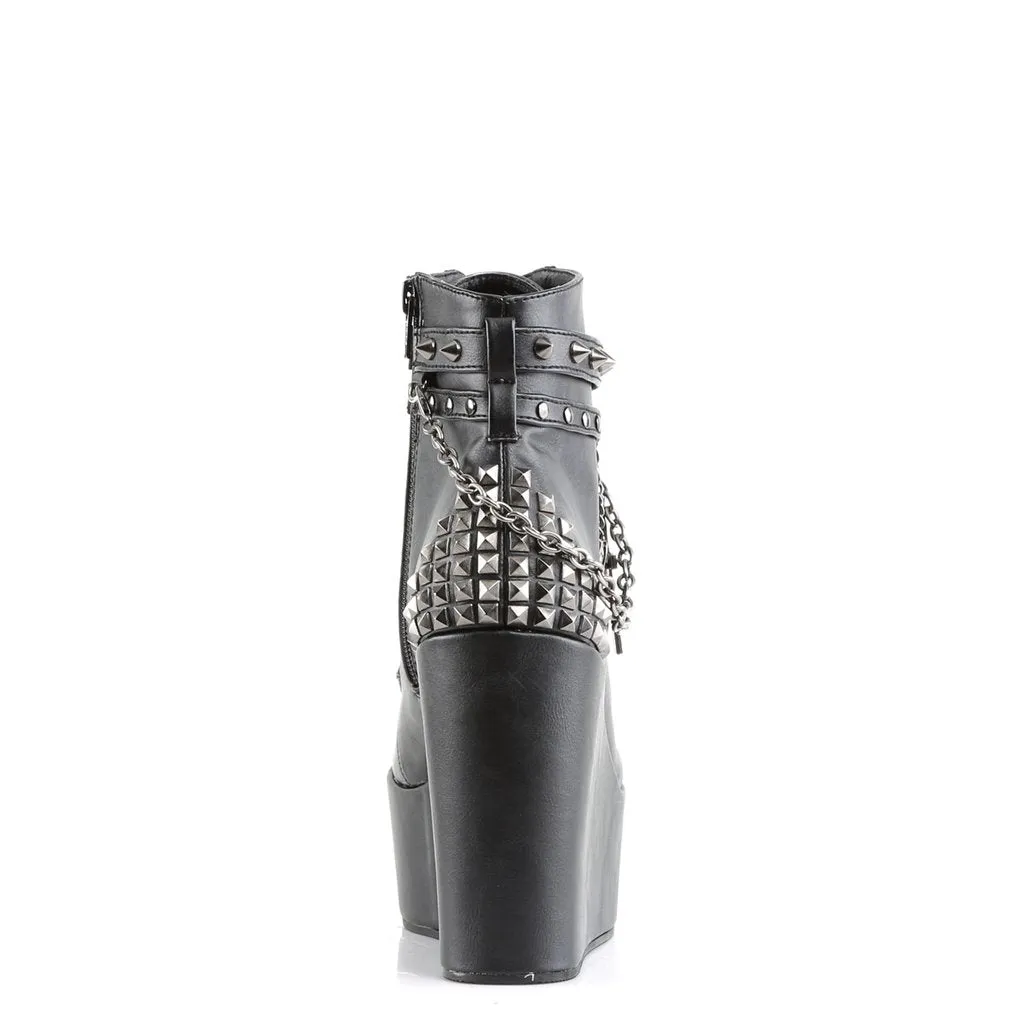 Poison-101 black vegan leather 5" wedge platform ankle boots
