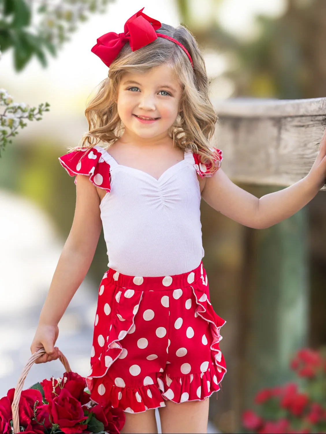 Polka Dot Ruffle Top and Ruffle Shorts Set