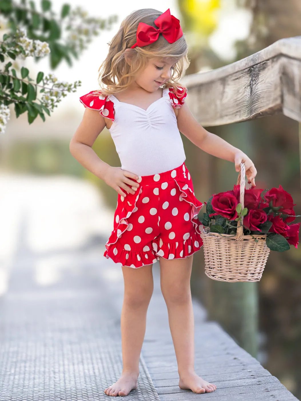 Polka Dot Ruffle Top and Ruffle Shorts Set