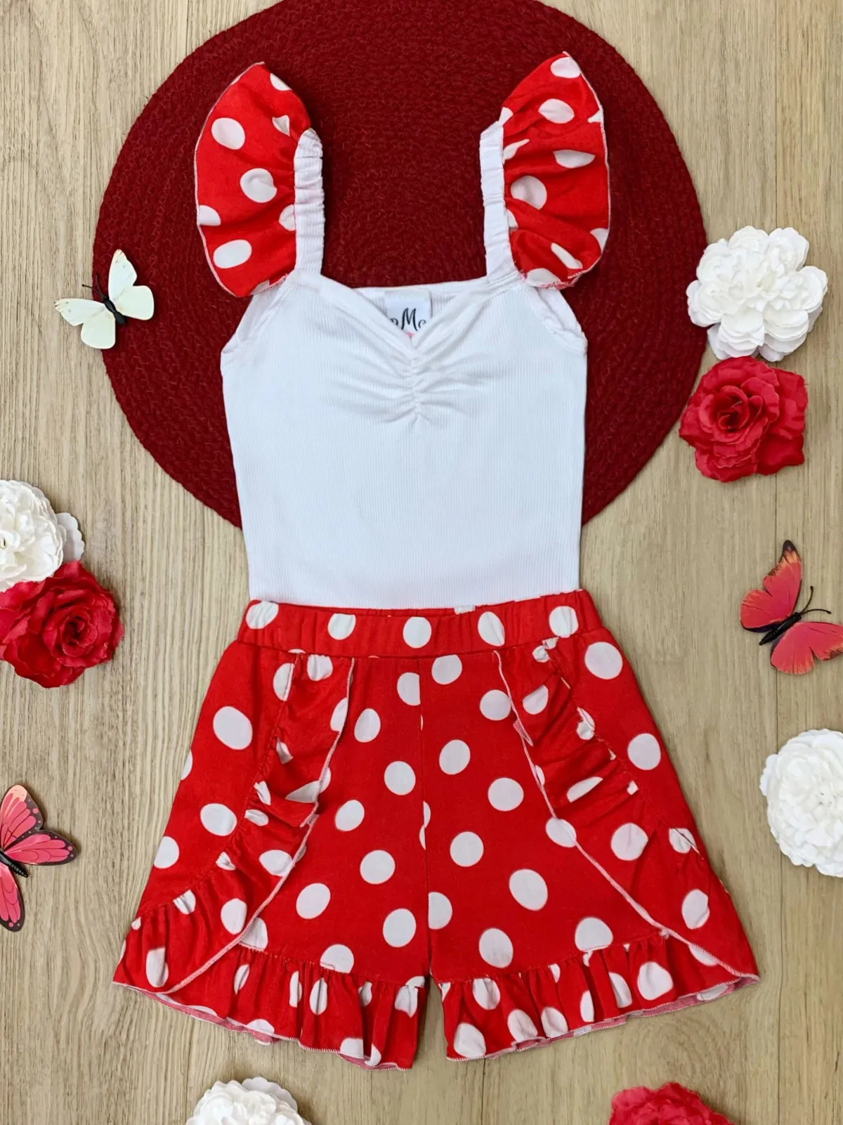 Polka Dot Ruffle Top and Ruffle Shorts Set