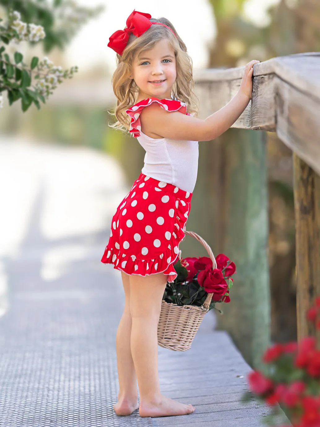 Polka Dot Ruffle Top and Ruffle Shorts Set
