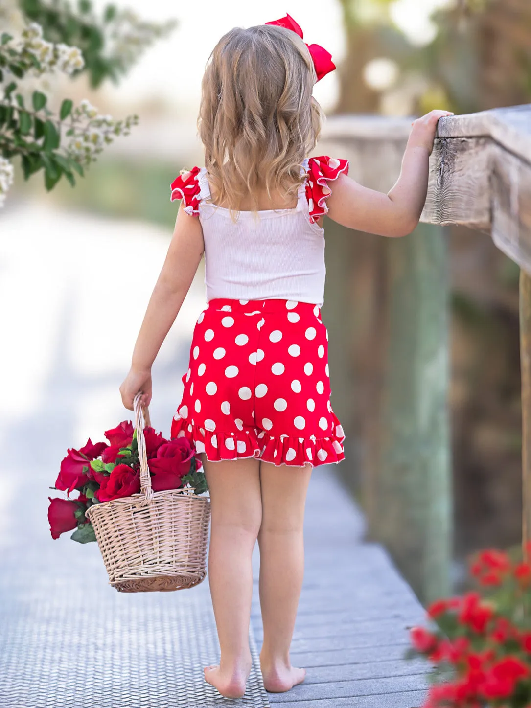 Polka Dot Ruffle Top and Ruffle Shorts Set
