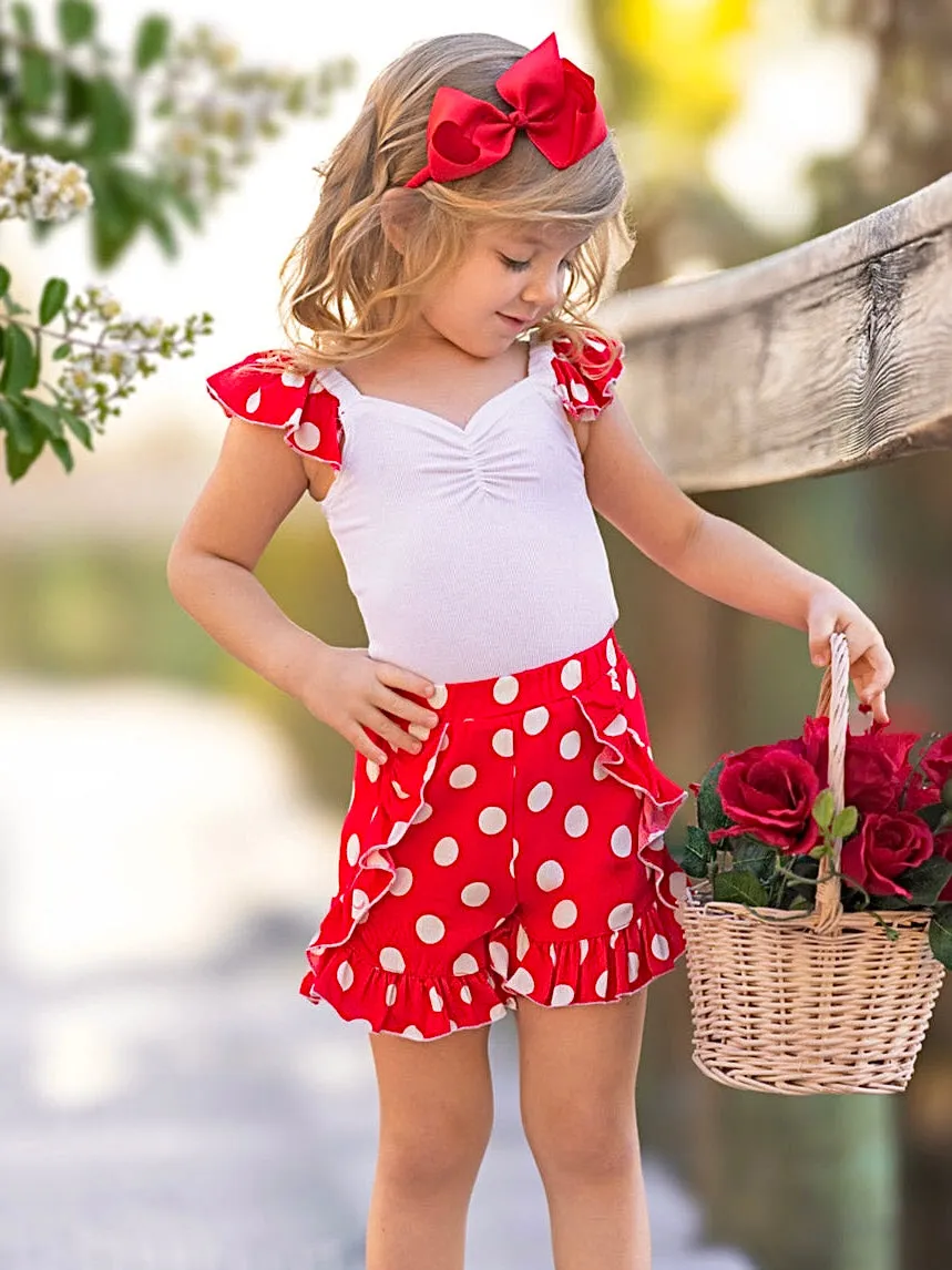 Polka Dot Ruffle Top and Ruffle Shorts Set