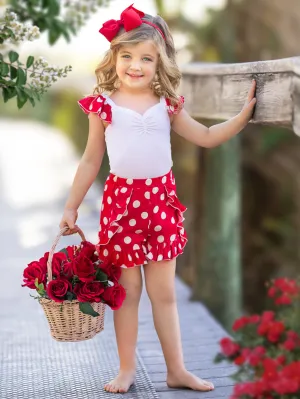 Polka Dot Ruffle Top and Ruffle Shorts Set
