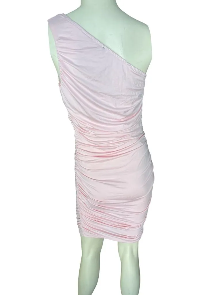 Pretty Garden Pink One Shoulder Bodycon Ruched Dress