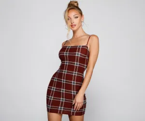 Pretty In Stylish Plaid Mini Dress