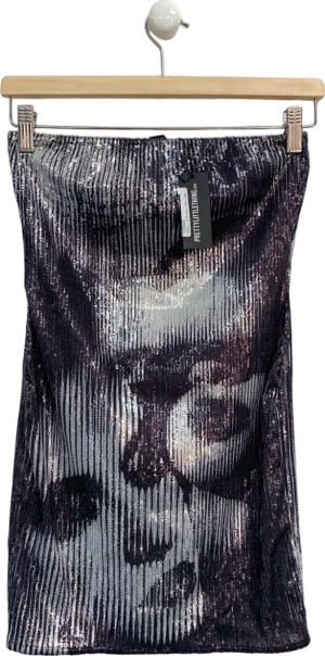 PrettyLittleThing Silver Printed Sequin Glitter Bandeau Bodycon Dress UK 8