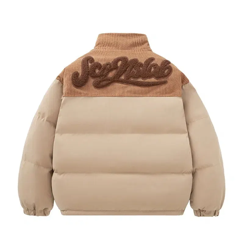 Puffer Jacket with Corduroy Accent