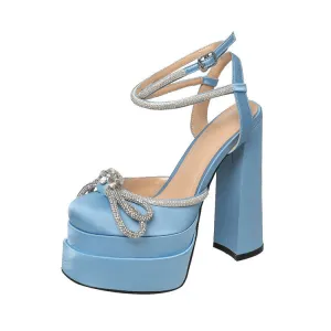 Pumps Super High Heels Crystal Female Sexy Sandals Butterfly Knot Platform Ladies Summer Shoes New