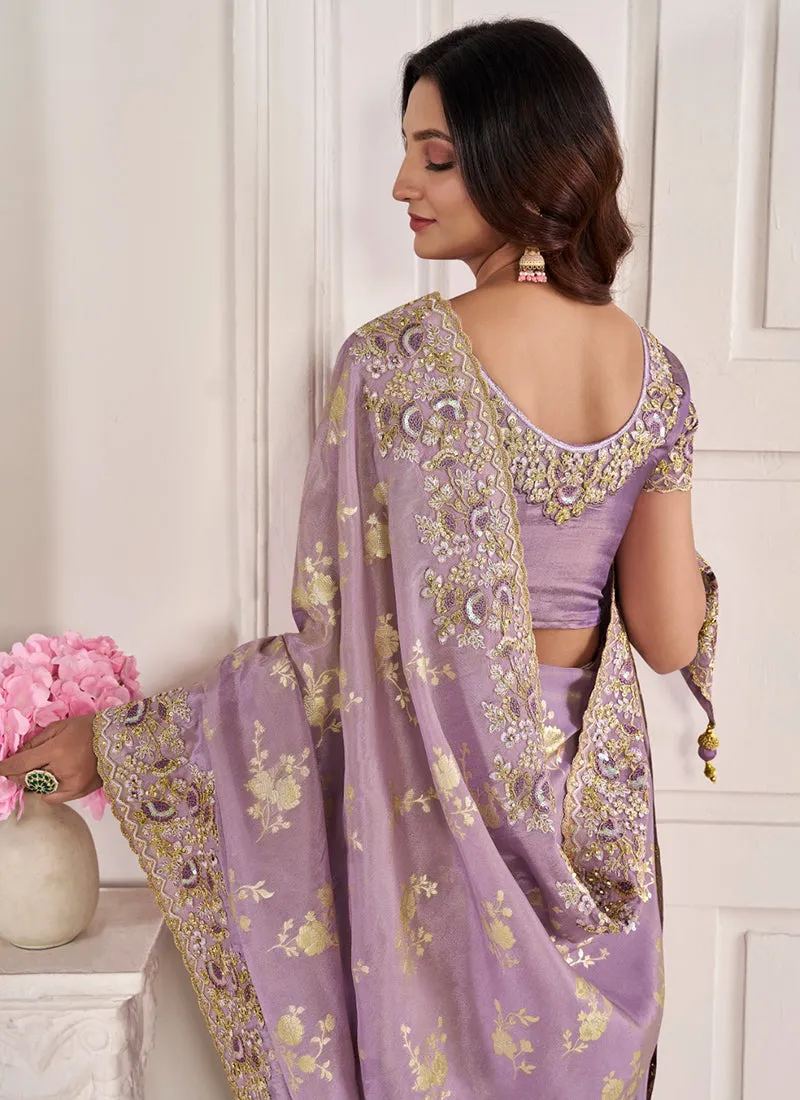 Purple Embroidery Wedding Saree