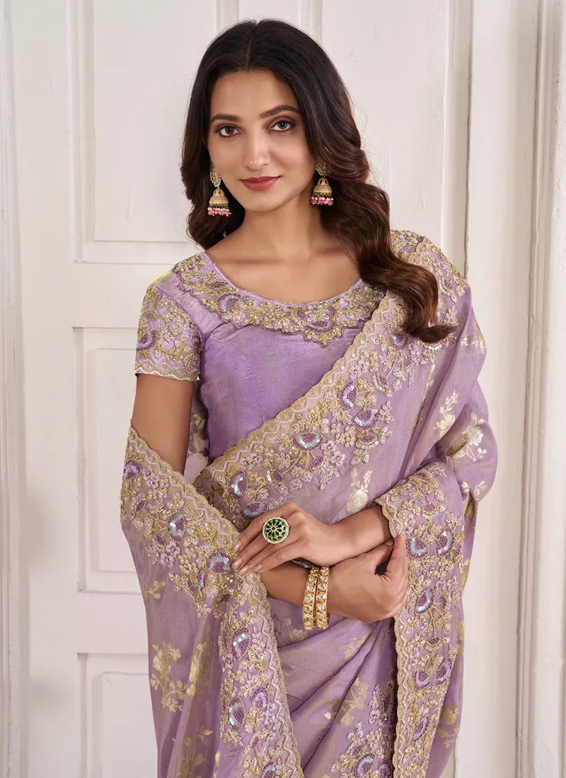 Purple Embroidery Wedding Saree