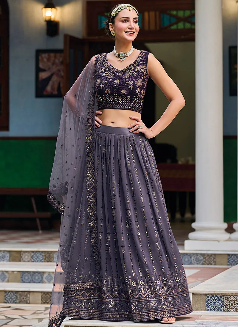 Purple Sequence Embroidery Festive Lehenga Choli