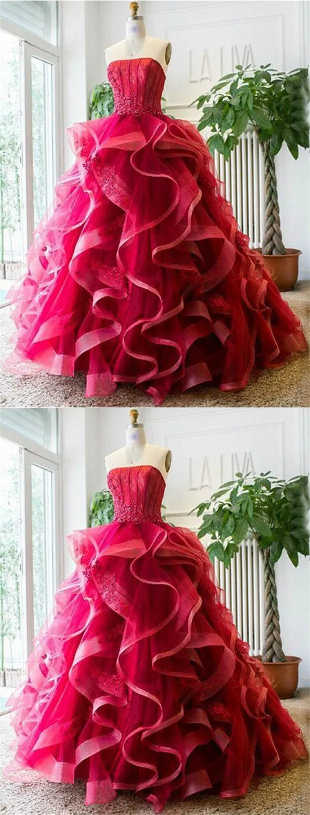 Red A-line Sleeveless Sweetheart Long Prom Dresses Online,12482
