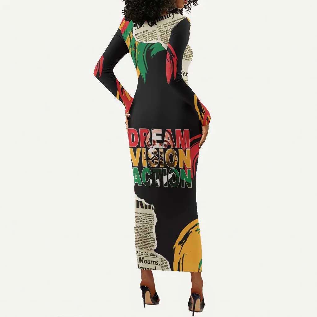 Remembering The Legacy Of MLK Long Sleeve Bodycon Dress LT05