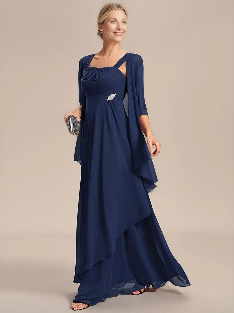 Robe mère de la mariée deux pièces en mousseline à encolure carrée(Vente finale)