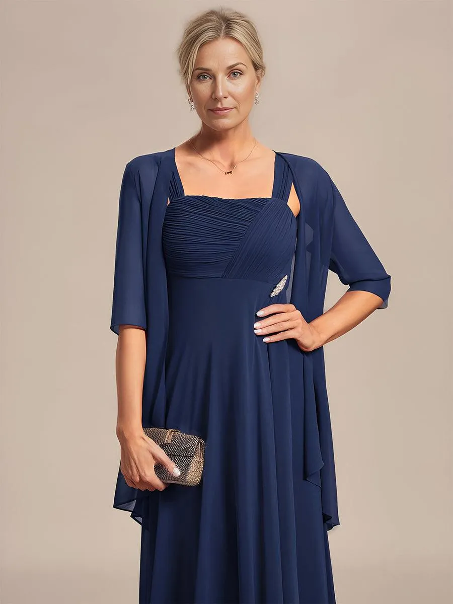 Robe mère de la mariée deux pièces en mousseline à encolure carrée(Vente finale)