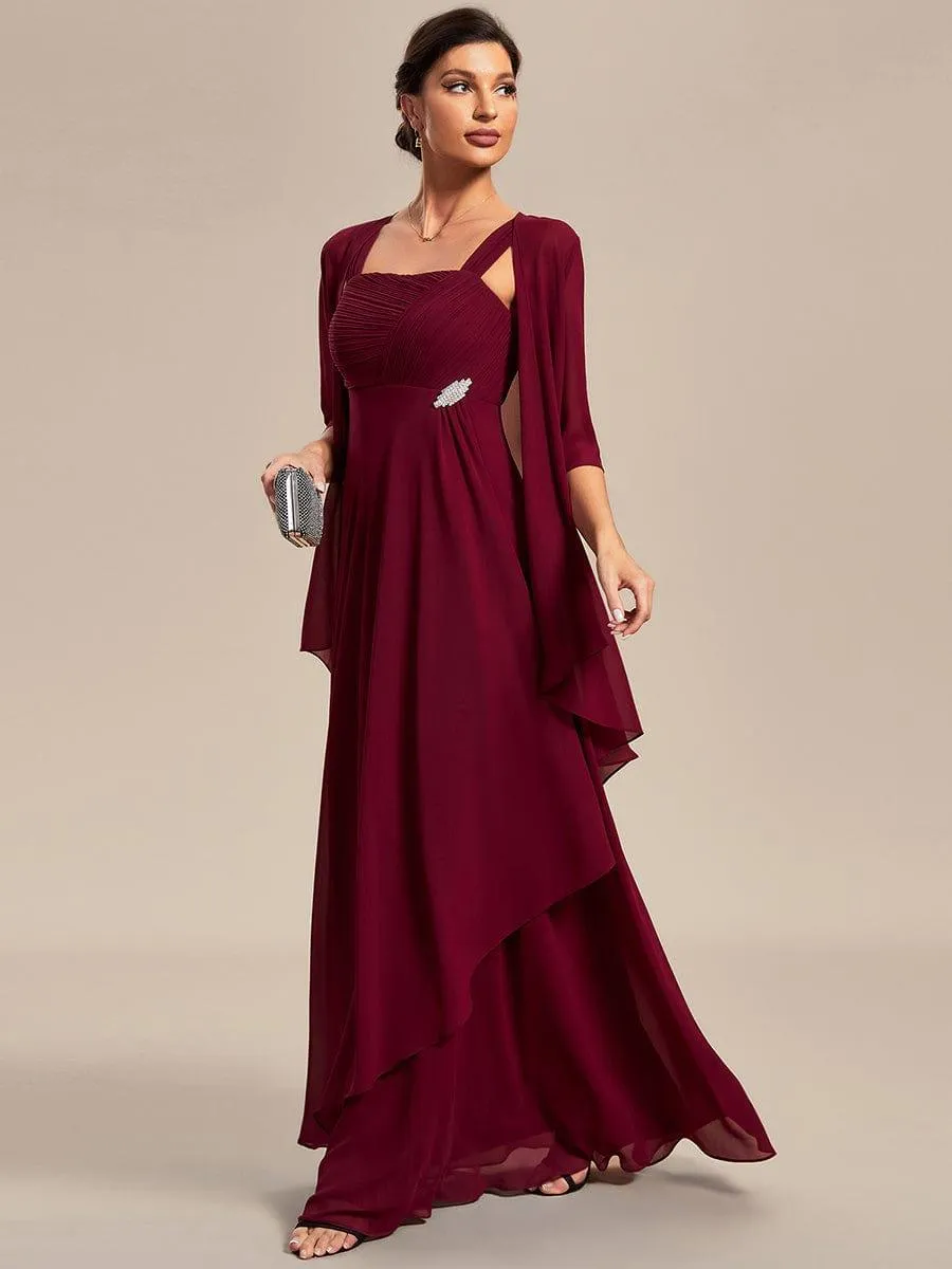 Robe mère de la mariée deux pièces en mousseline à encolure carrée(Vente finale)