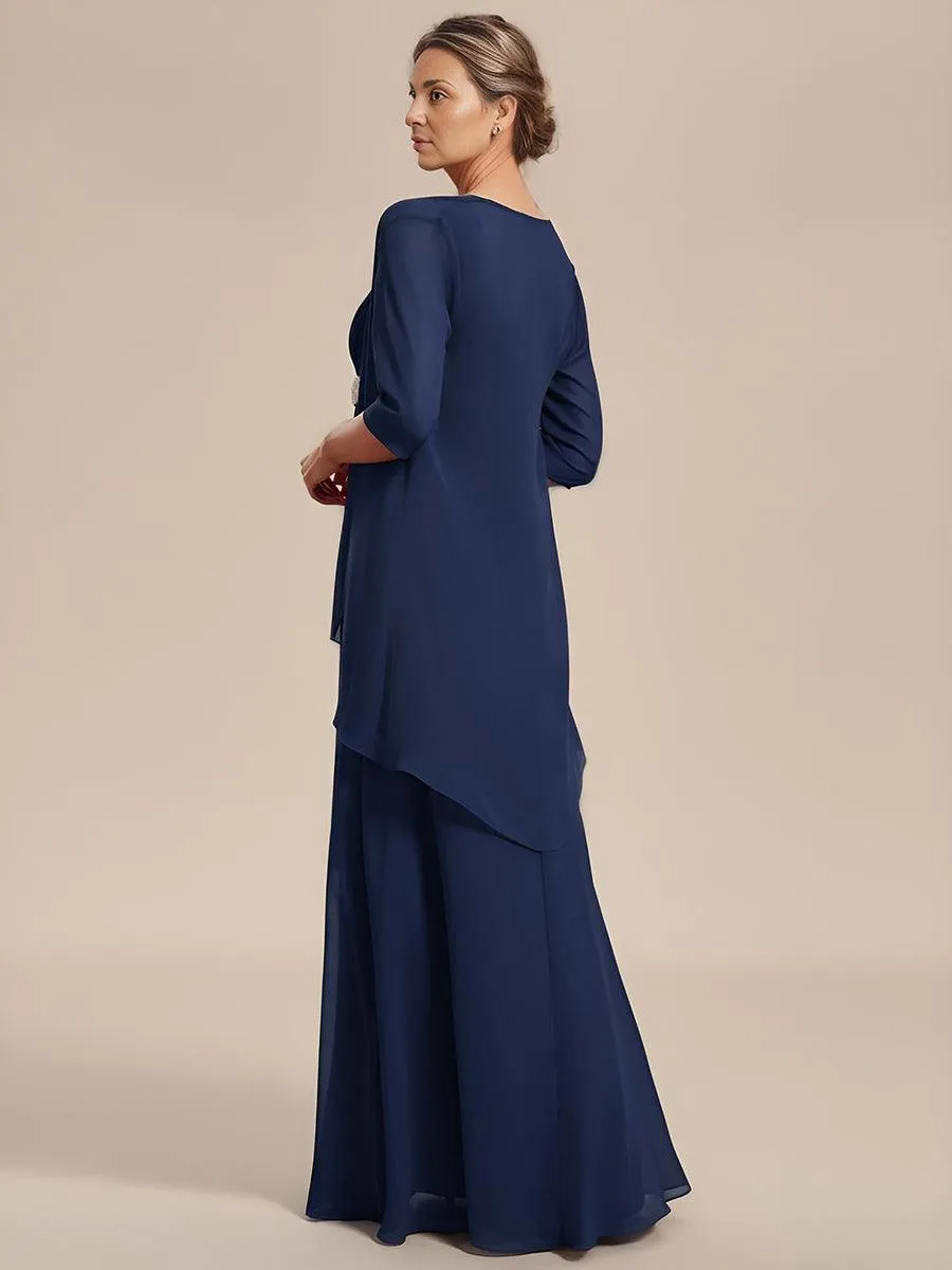 Robe mère de la mariée deux pièces en mousseline à encolure carrée(Vente finale)