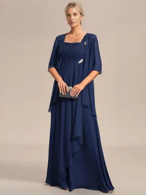 Robe mère de la mariée deux pièces en mousseline à encolure carrée(Vente finale)