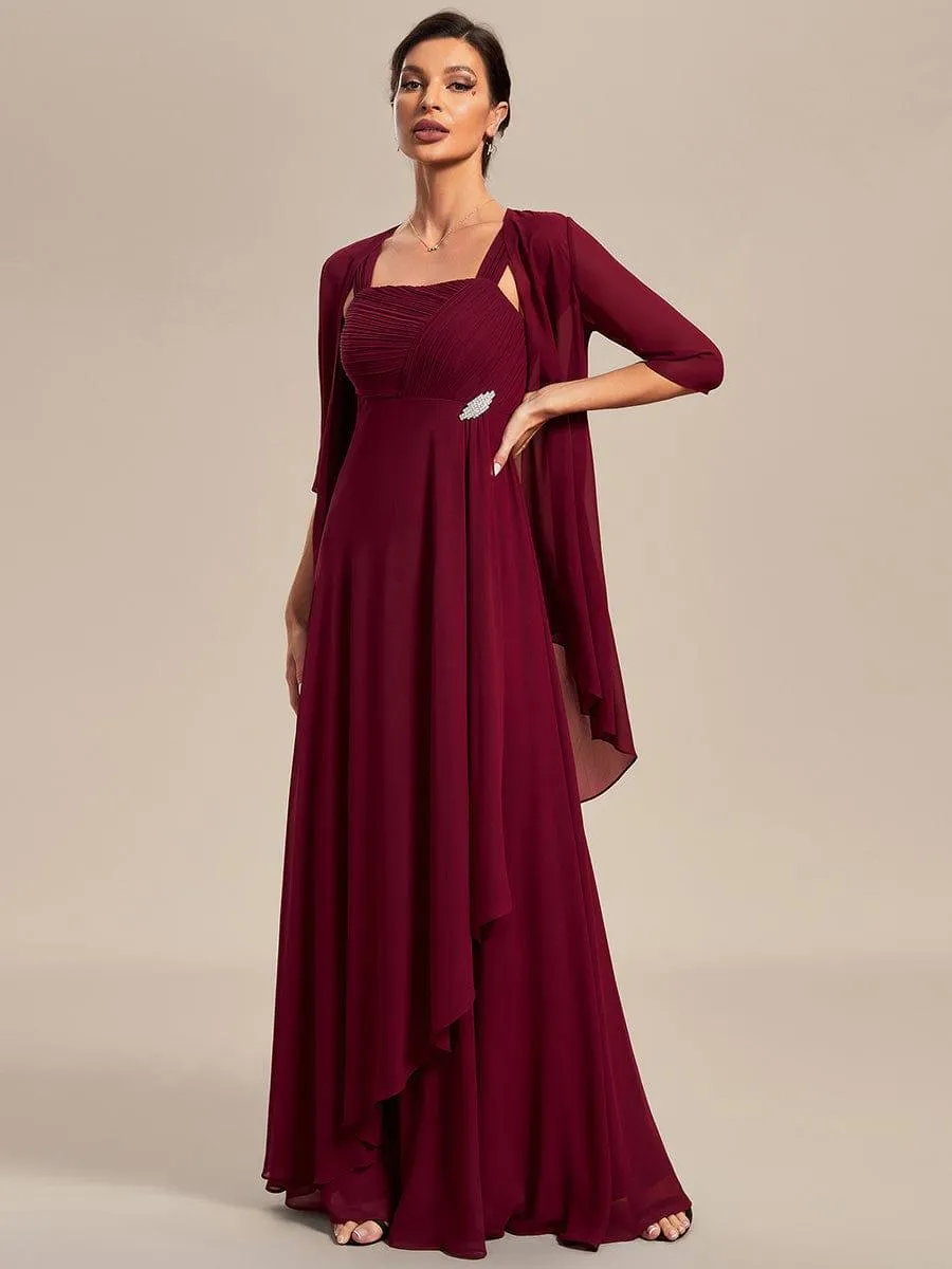 Robe mère de la mariée deux pièces en mousseline à encolure carrée(Vente finale)