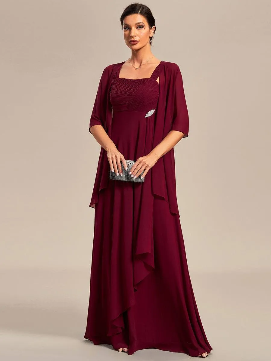 Robe mère de la mariée deux pièces en mousseline à encolure carrée(Vente finale)