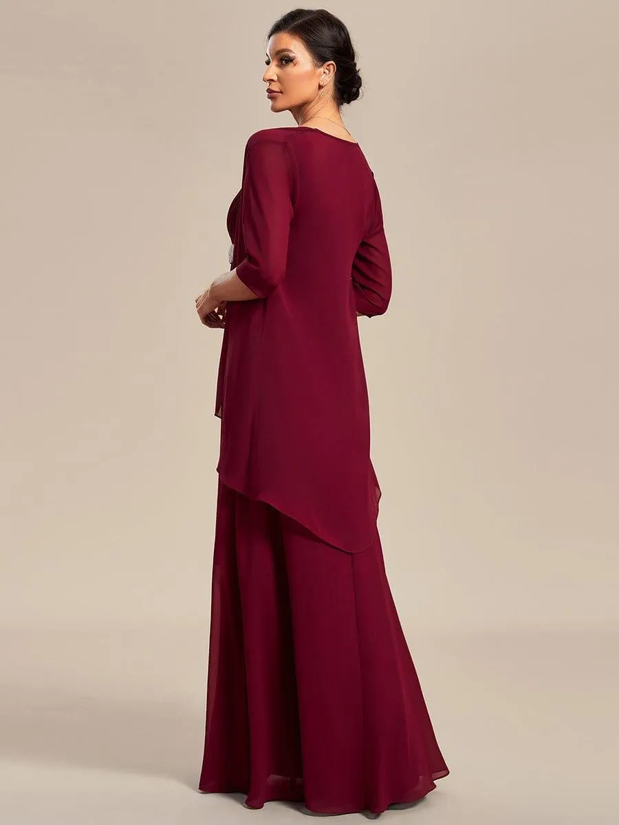 Robe mère de la mariée deux pièces en mousseline à encolure carrée(Vente finale)
