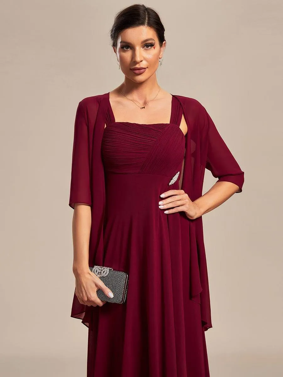 Robe mère de la mariée deux pièces en mousseline à encolure carrée(Vente finale)