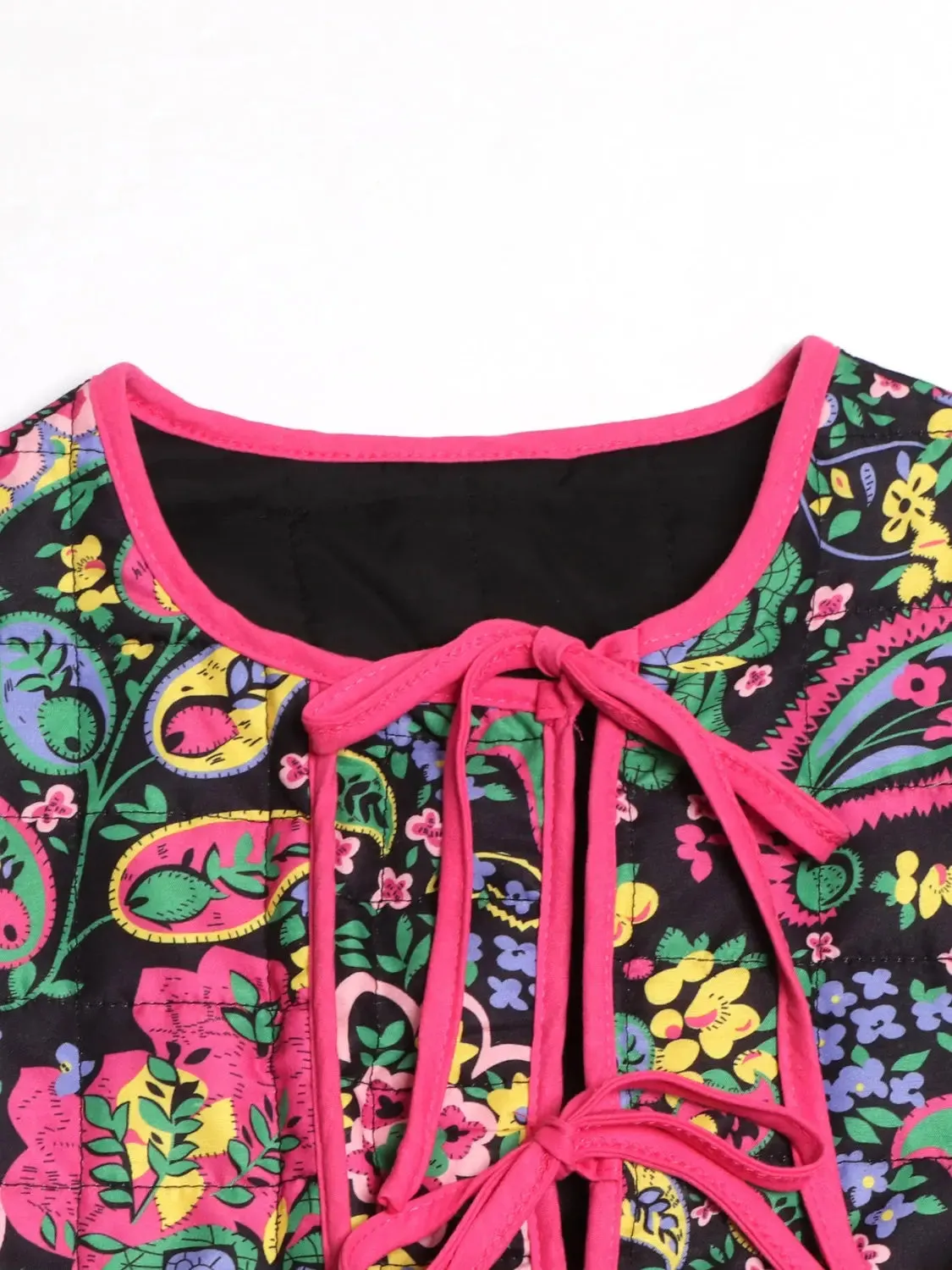 'Rocio' Pink Lace-Up Quilted Puffer Jacket