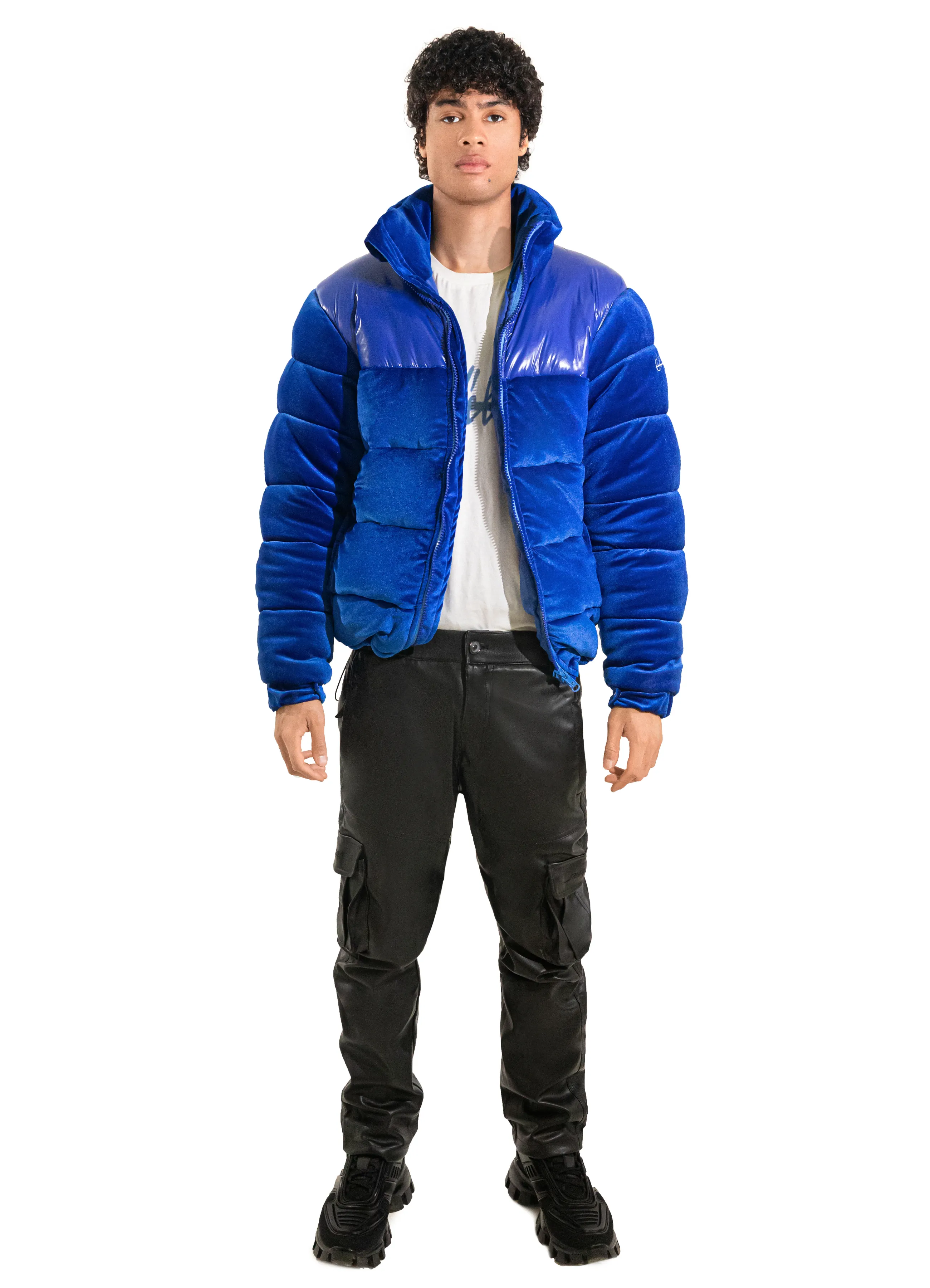 Royal Blue Adams Velvet Puffer Jacket