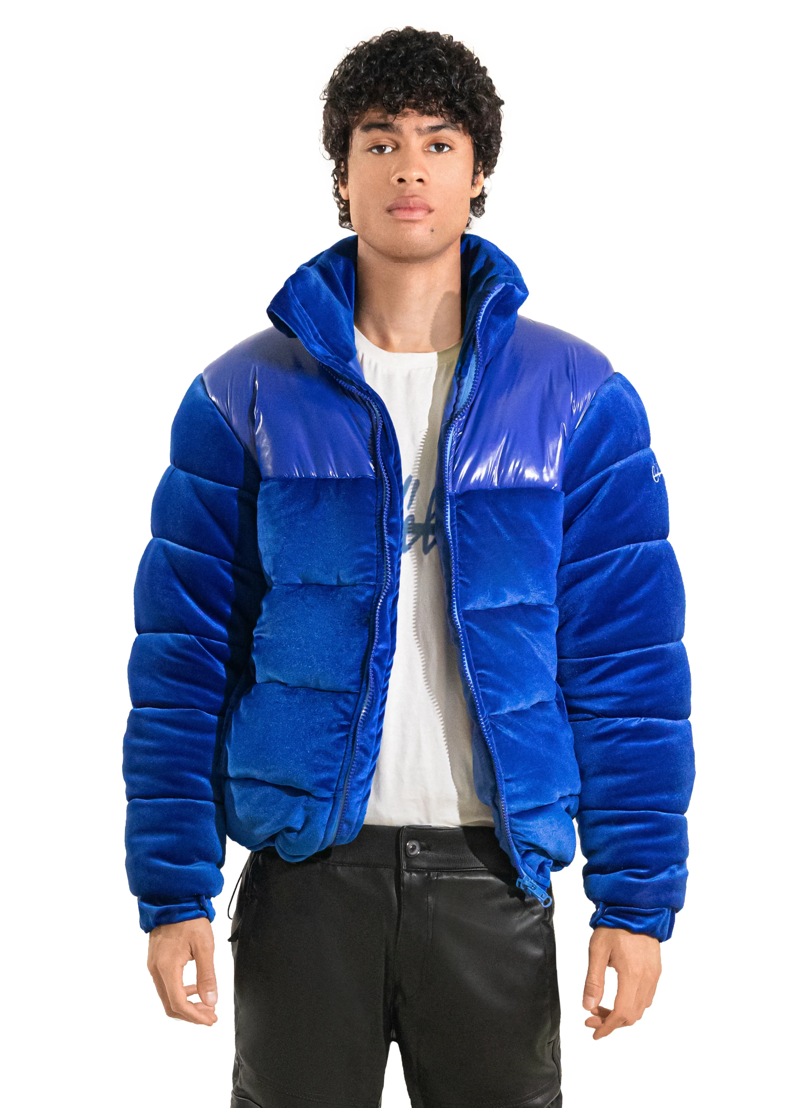 Royal Blue Adams Velvet Puffer Jacket