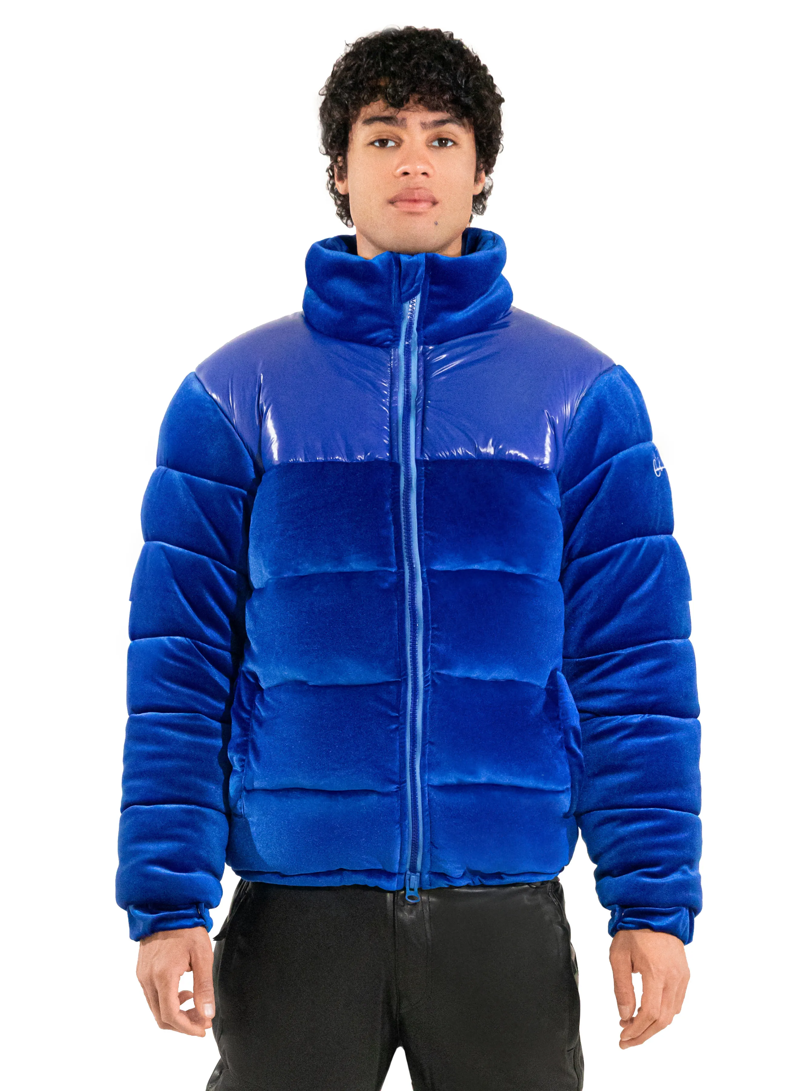 Royal Blue Adams Velvet Puffer Jacket