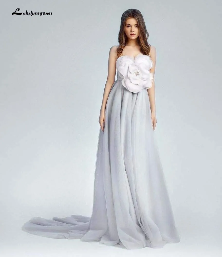 Roycebridal Sexy Beach Wedding Dresses Silver Long A Line