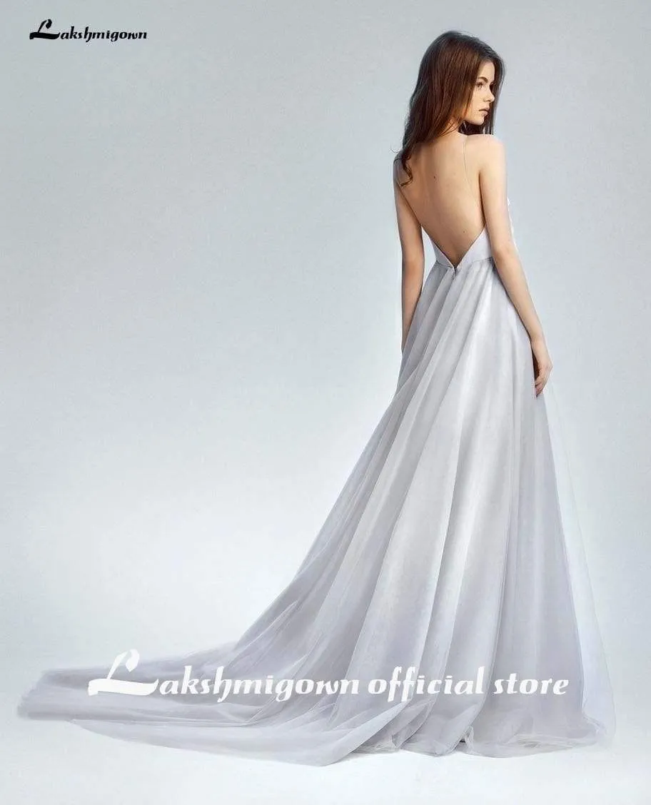 Roycebridal Sexy Beach Wedding Dresses Silver Long A Line