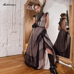Roycebridal Simple Black Lace Bidal Wedding Dress A Line