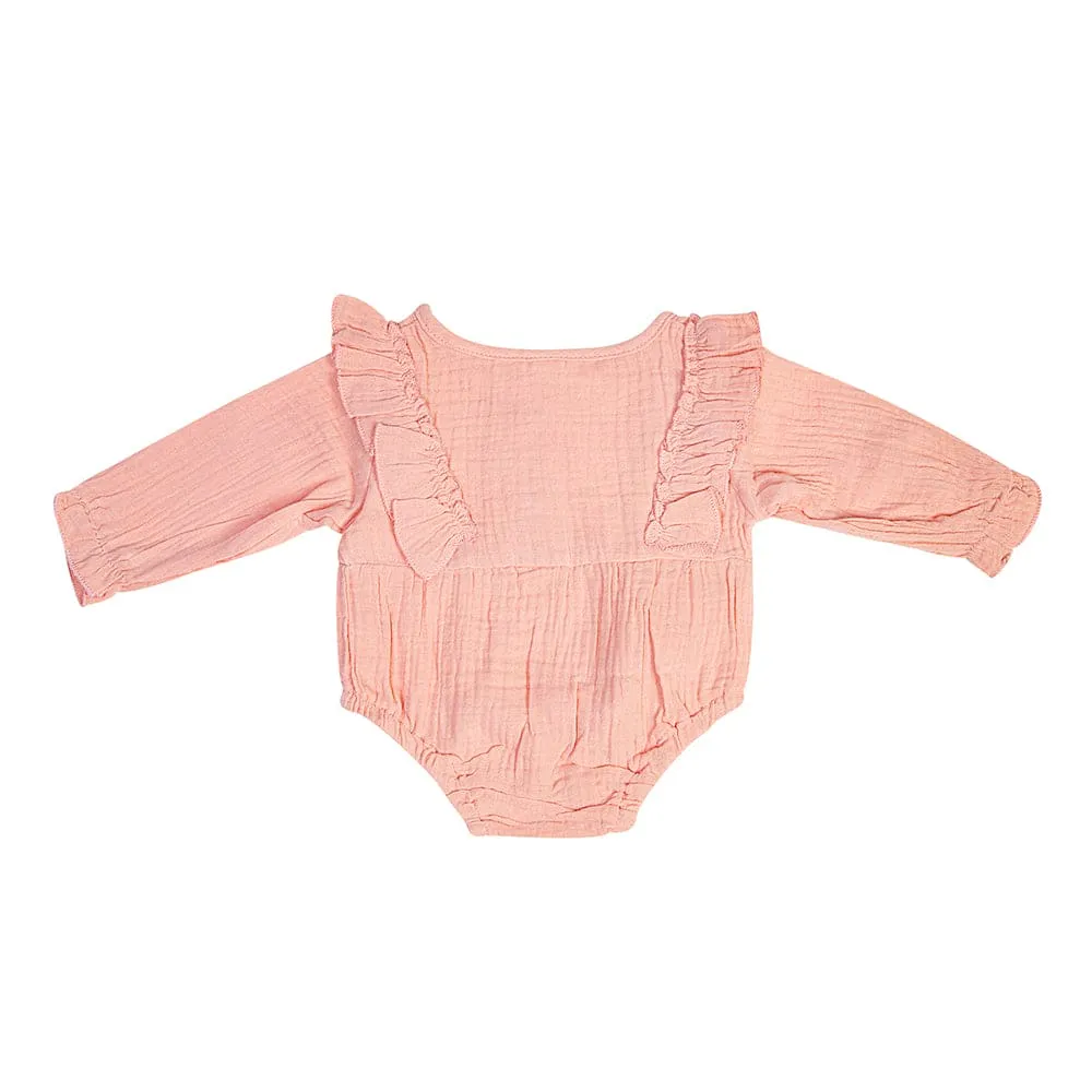 Ruffle Full Sleeve Peach 1 Piece Romper