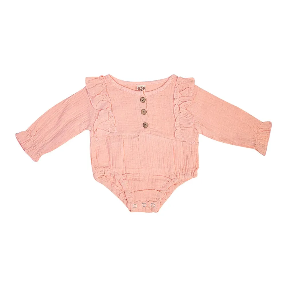 Ruffle Full Sleeve Peach 1 Piece Romper