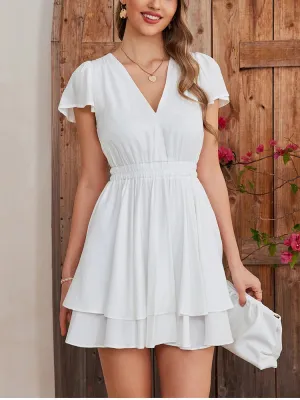 Ruffle Swing Short Sleeve V-Neck Dress