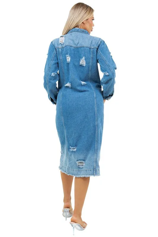 Runway Edge Distressed Denim Trench