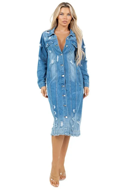 Runway Edge Distressed Denim Trench