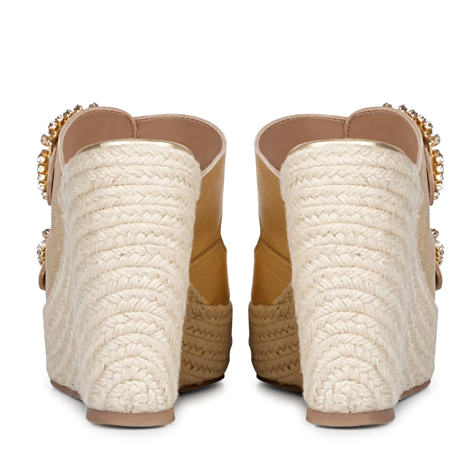 Saint Floriana Stone Embellished Gold Metallic Leather Wedge