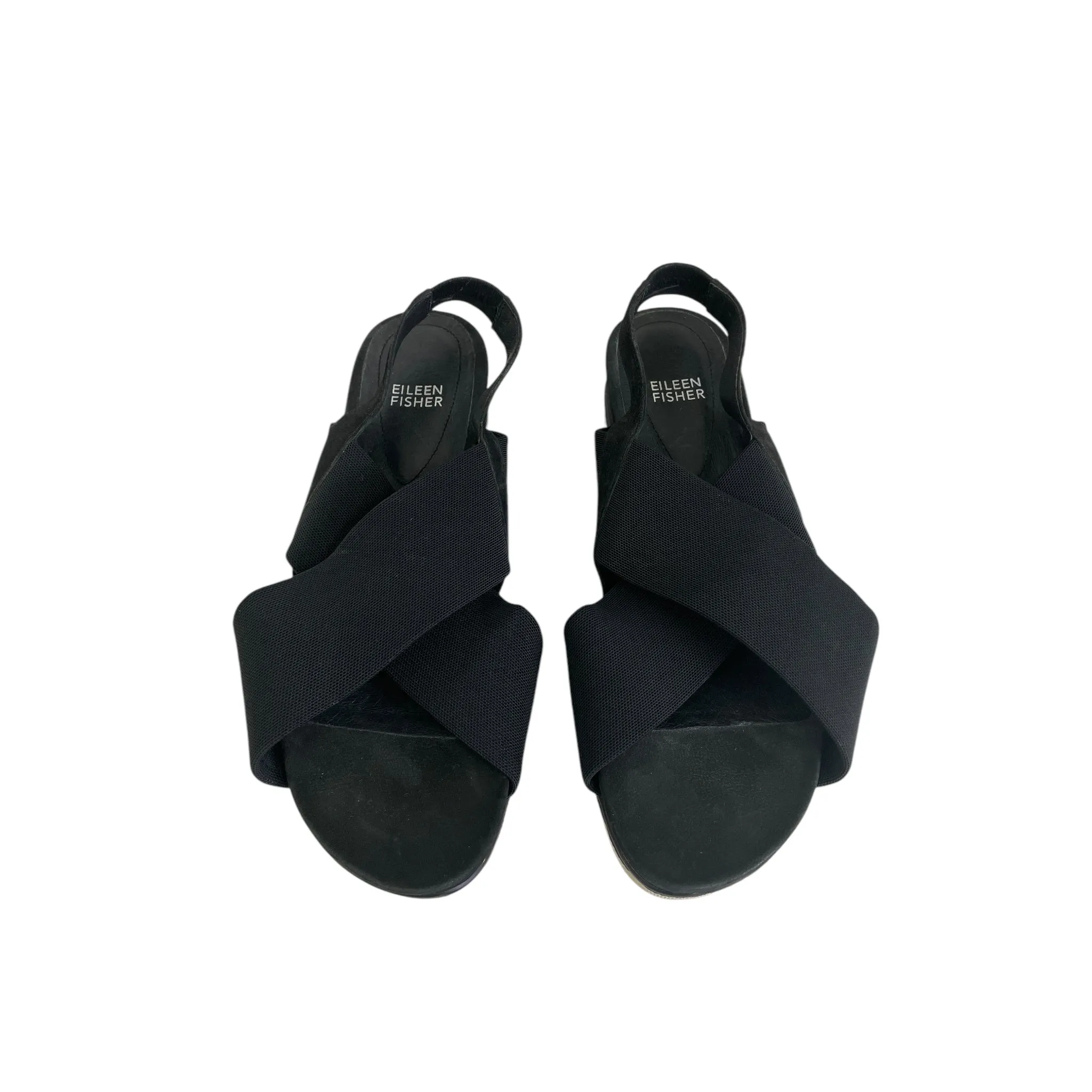 Sandals Heels Wedge By Eileen Fisher In Black & White, Size:9.5