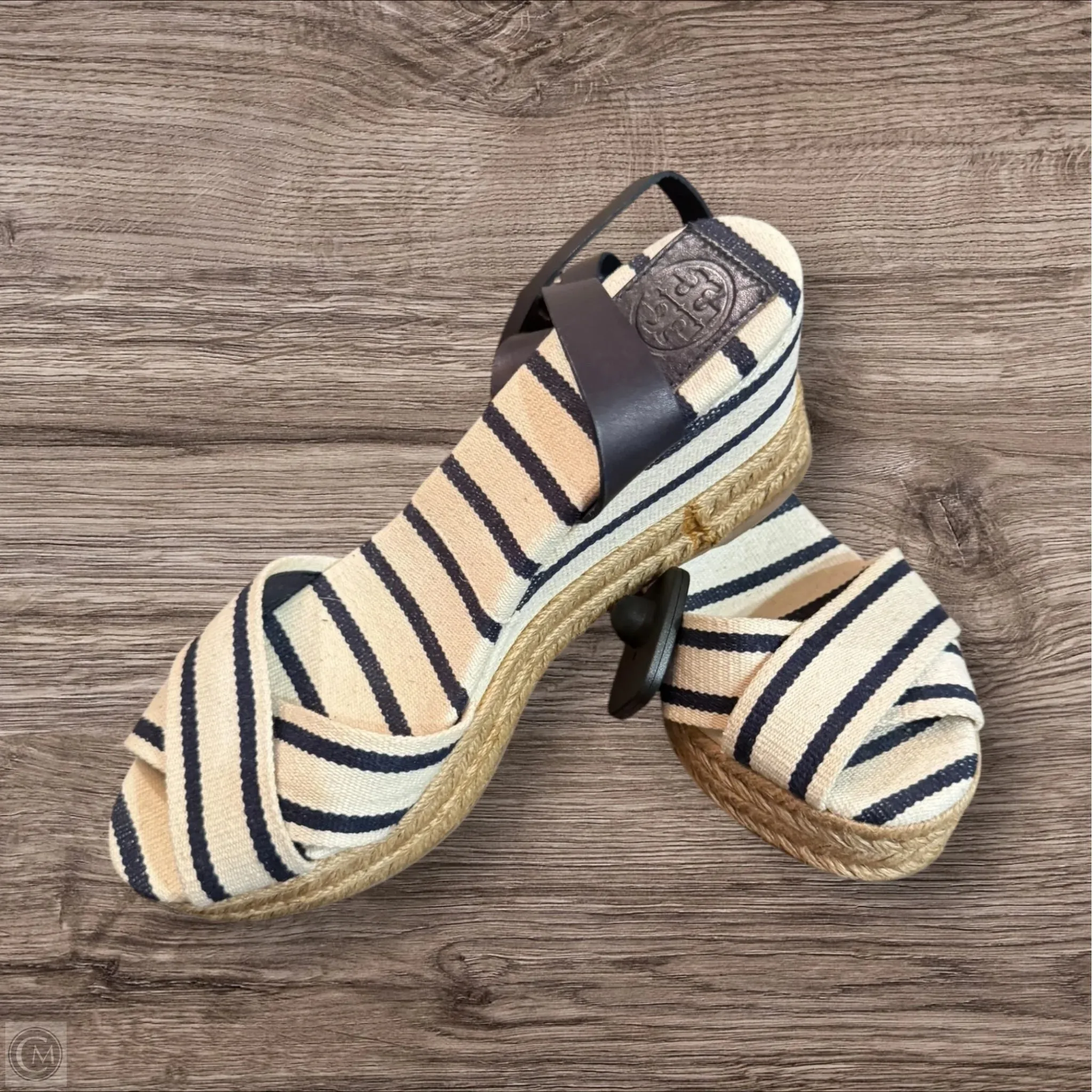 Sandals Heels Wedge By Tory Burch In Blue White, Size: 9